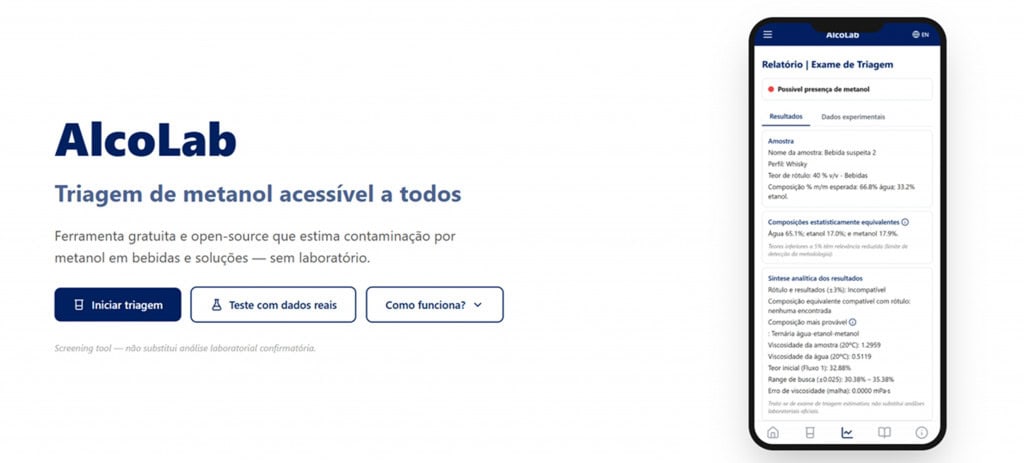 AlcoLab: app brasileiro e gratuito detecta metanol em bebidas em 15 minutos