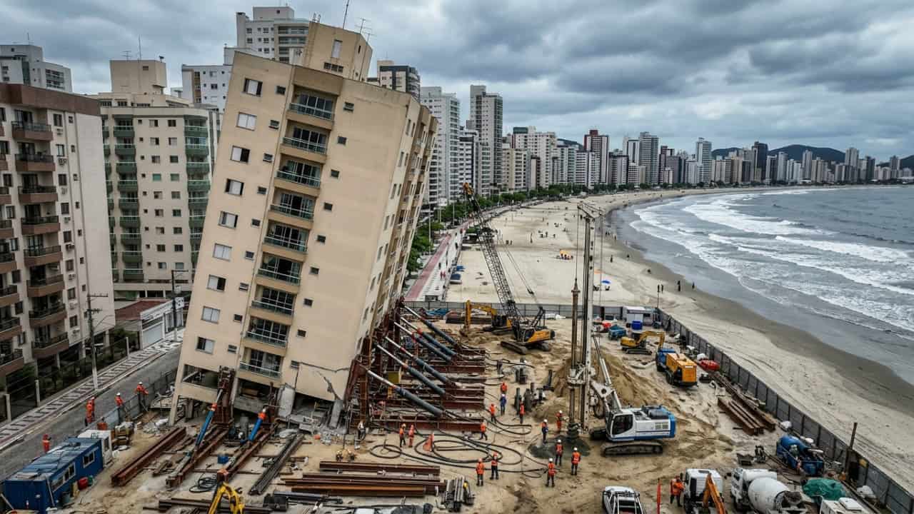 Engenharia contra a inclinação salva torres construídas sobre 12 metros de argila mole